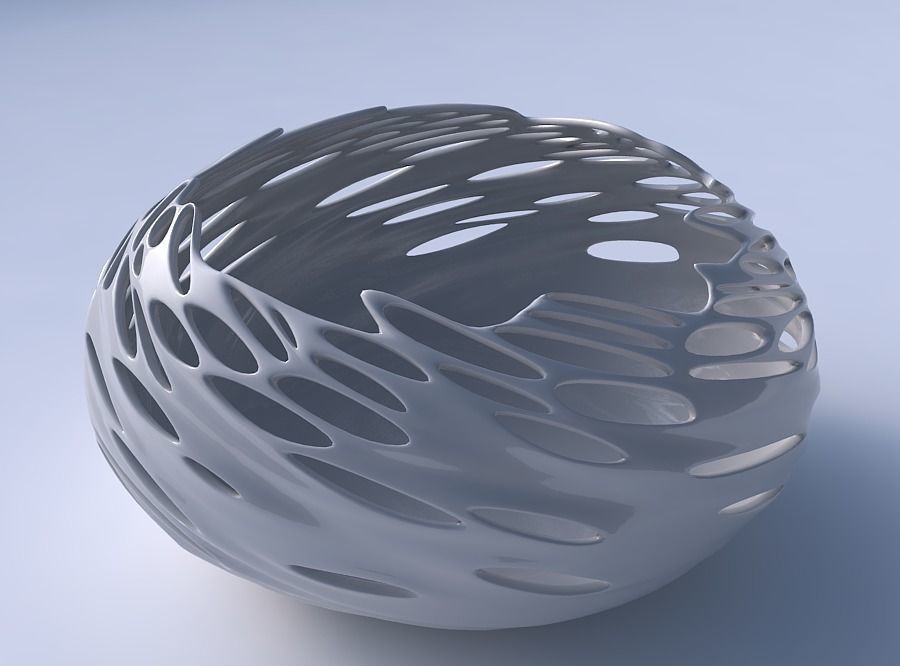 Bowl spheric squeezed wide with twisted smooth bubble holes 3D print model_3