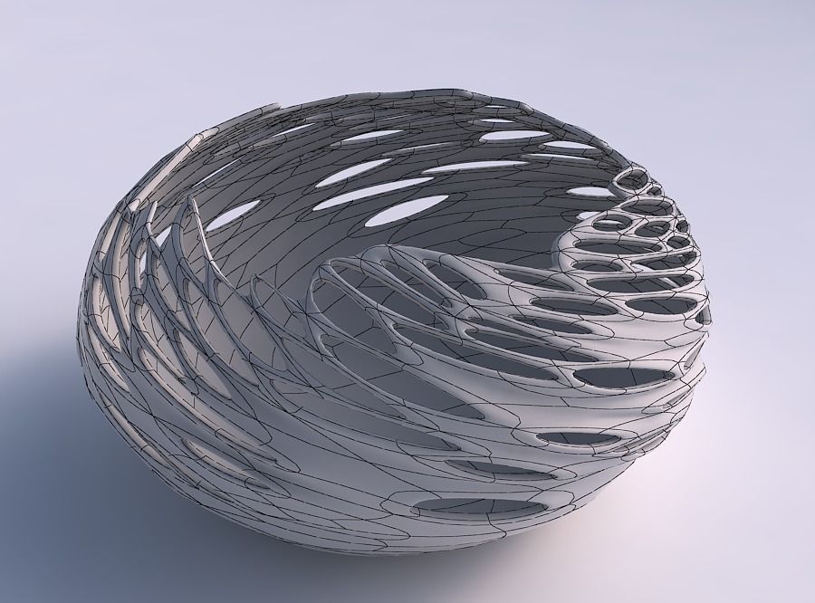 Bowl spheric squeezed wide with twisted smooth bubble holes 3D print model_5