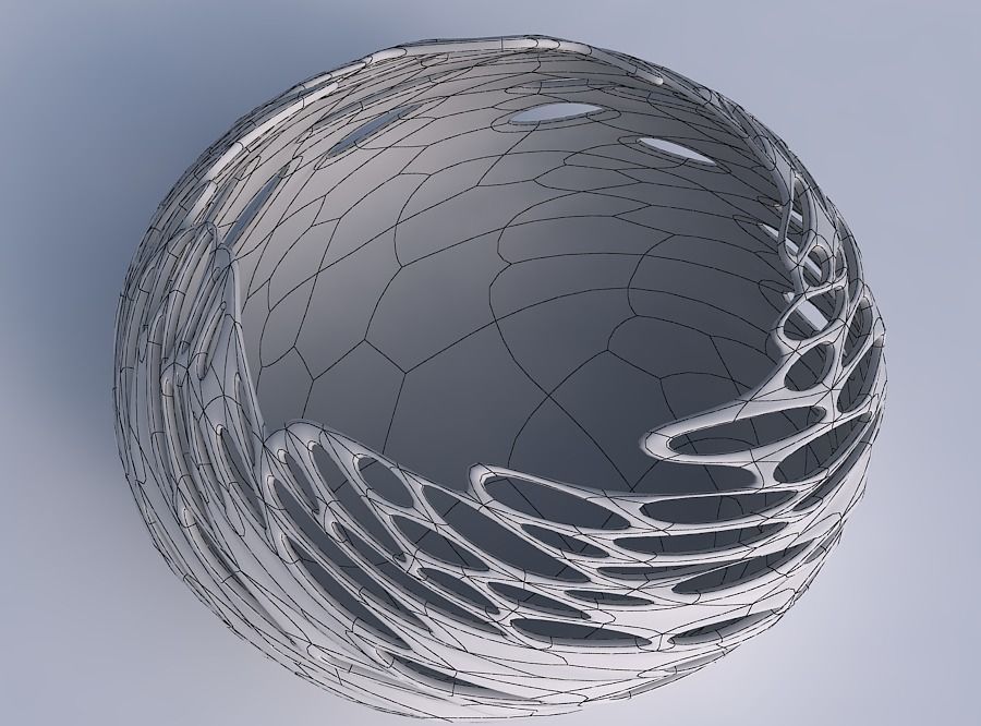 Bowl spheric squeezed wide with twisted smooth bubble holes 3D print model_6