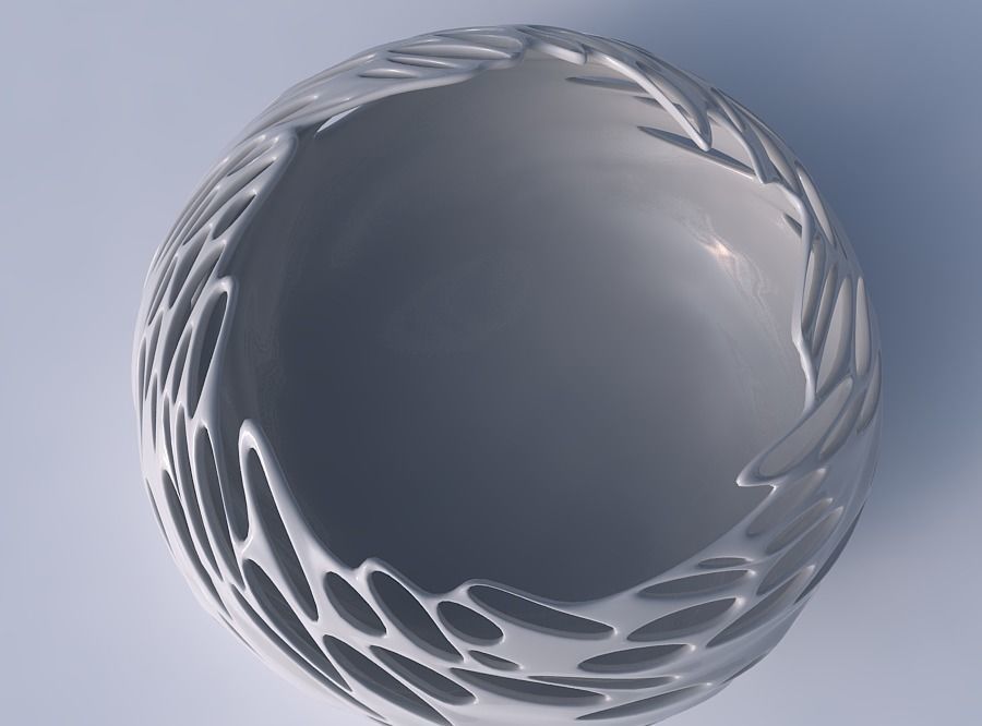 Bowl spheric squeezed wide with twisted smooth bubble holes 3D print model_2
