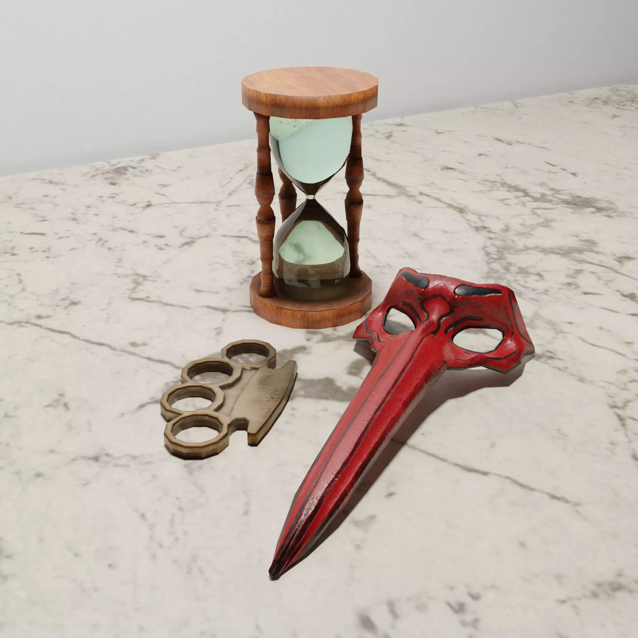 Random Items Pack 1 Knuckles Bird Mask and Hourglass Low-poly 3D model_0