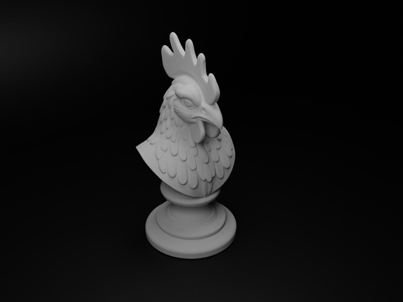 Rooster Animal Bust Chess 3D print model_2