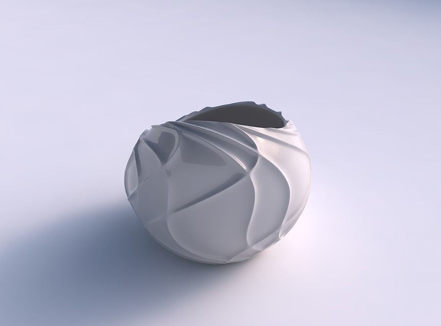 Bowl skewed and twisted with wavy sparse extruded lines 3D print model_0