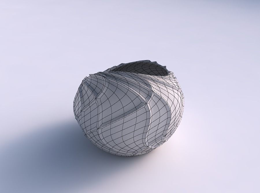 Bowl skewed and twisted with wavy sparse extruded lines 3D print model_5