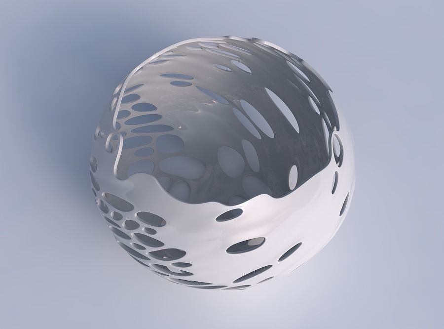 Bowl spheric twisted with bubbles holes 3D print model_1