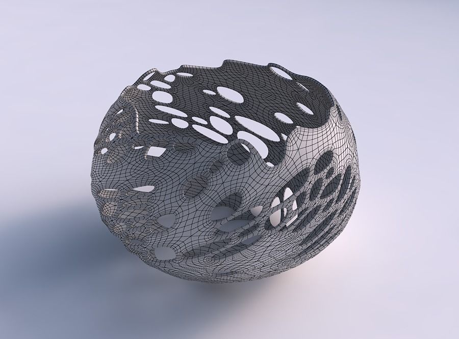 Bowl spheric twisted with bubbles holes 3D print model_5