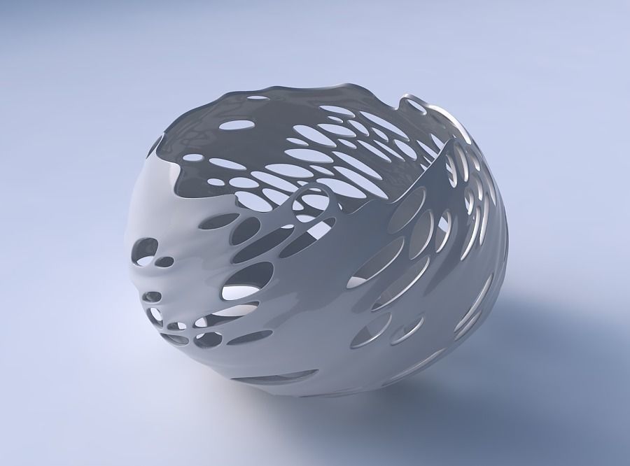 Bowl spheric twisted with bubbles holes 3D print model_3