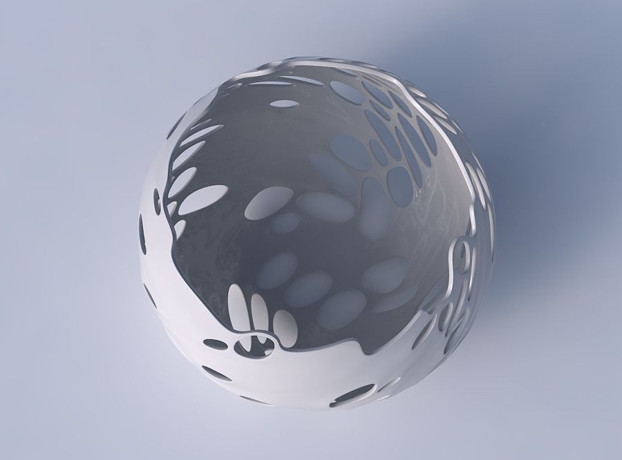 Bowl spheric twisted with bubbles holes 3D print model_2