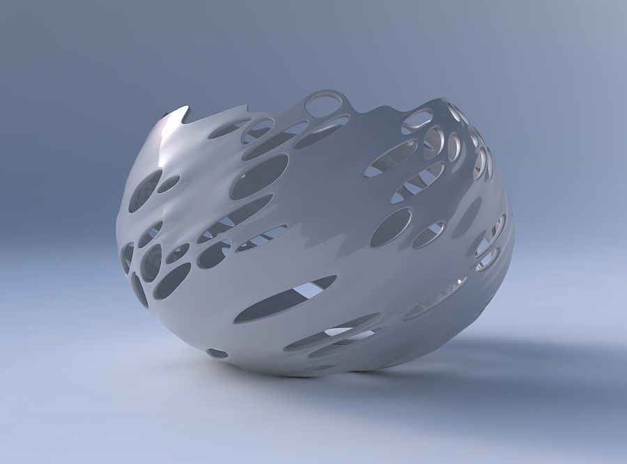 Bowl spheric twisted with bubbles holes 3D print model_4