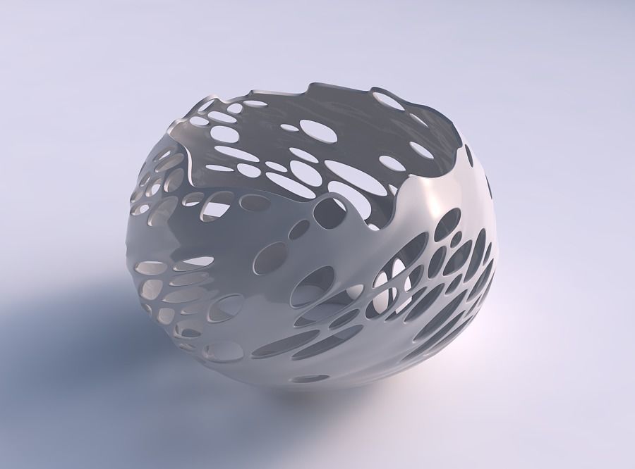 Bowl spheric twisted with bubbles holes 3D print model_0