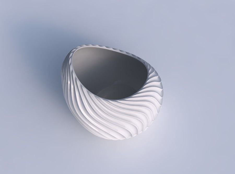 Bowl skewed and twisted with wavy extruded lines 3 3D print model_1