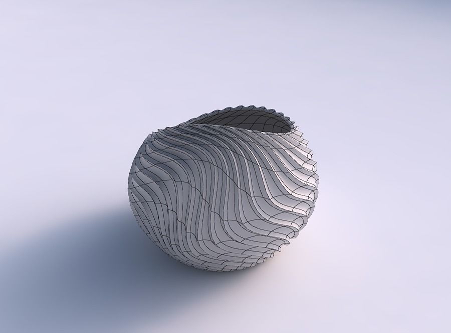Bowl skewed and twisted with wavy extruded lines 3 3D print model_5