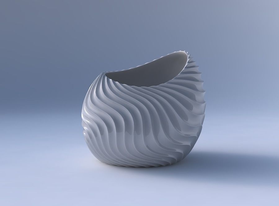 Bowl skewed and twisted with wavy extruded lines 3 3D print model_4