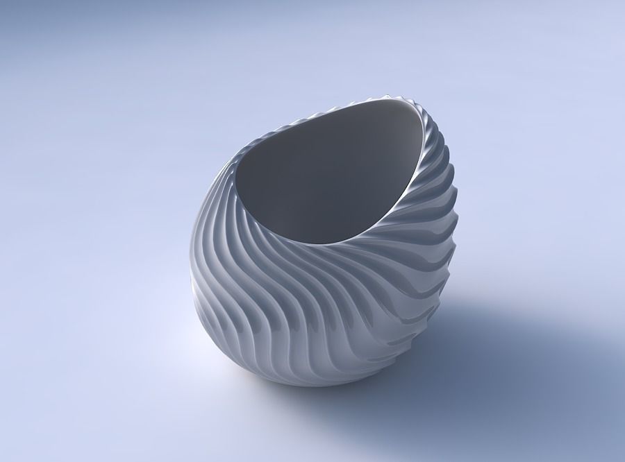 Bowl skewed and twisted with wavy extruded lines 3 3D print model_3