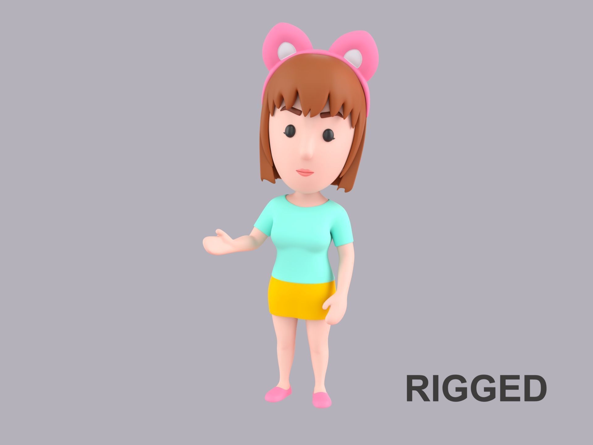 Cartoon Female Character Rigged 059 3D model_0