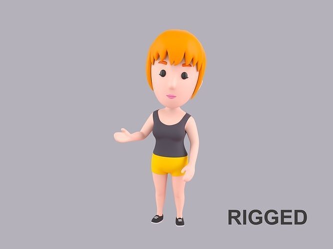Cartoon Female Character Rigged 048 3D model