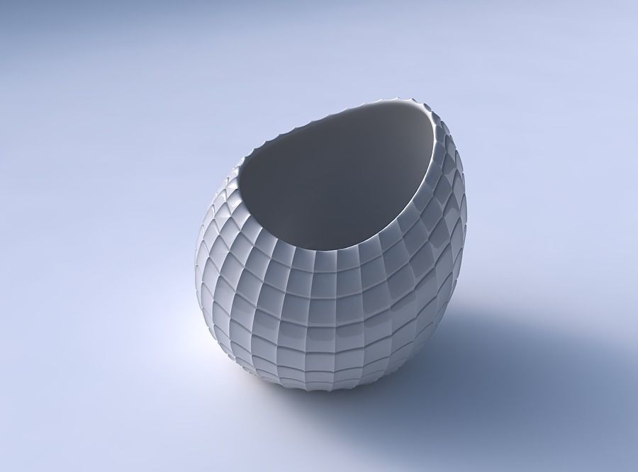 Bowl skewed and twisted with strange tiles 3D print model_3