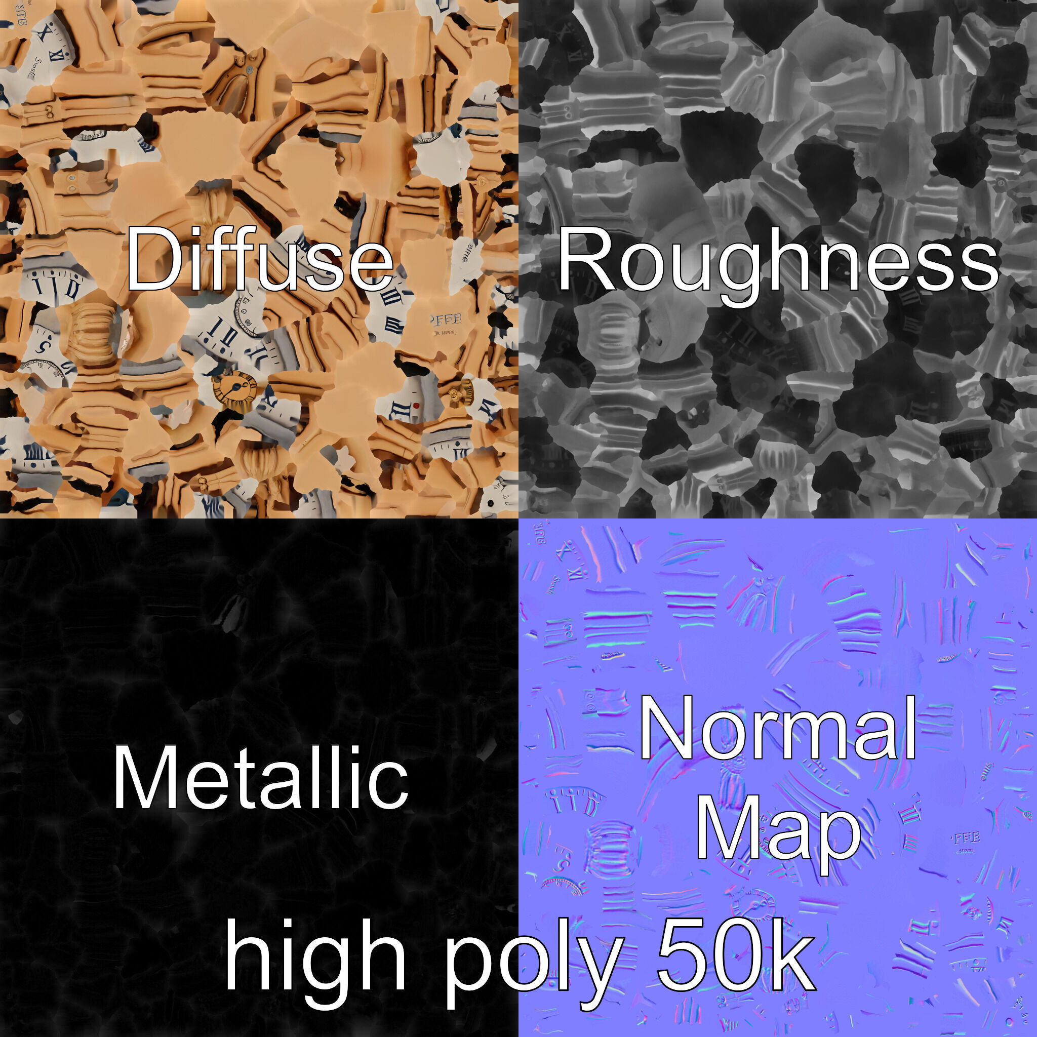 Antique Pocket Watch Intricate Metalwork Model Pack Low-poly 3D model_3