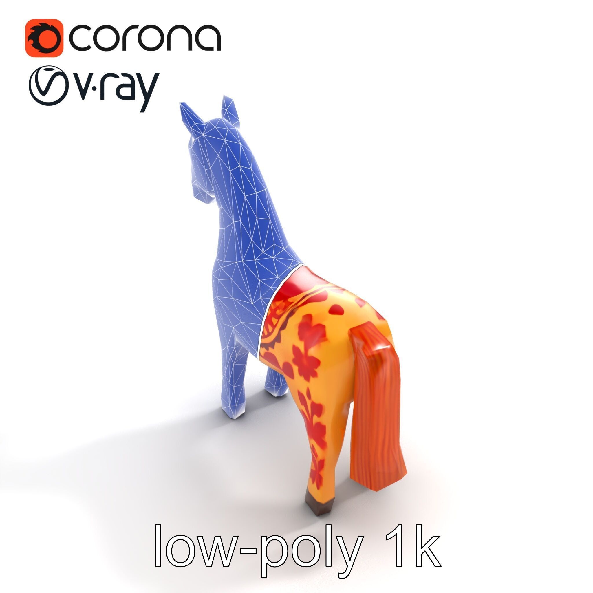 Traditional Swedish Dala Horse model pack Low-poly 3D model_16
