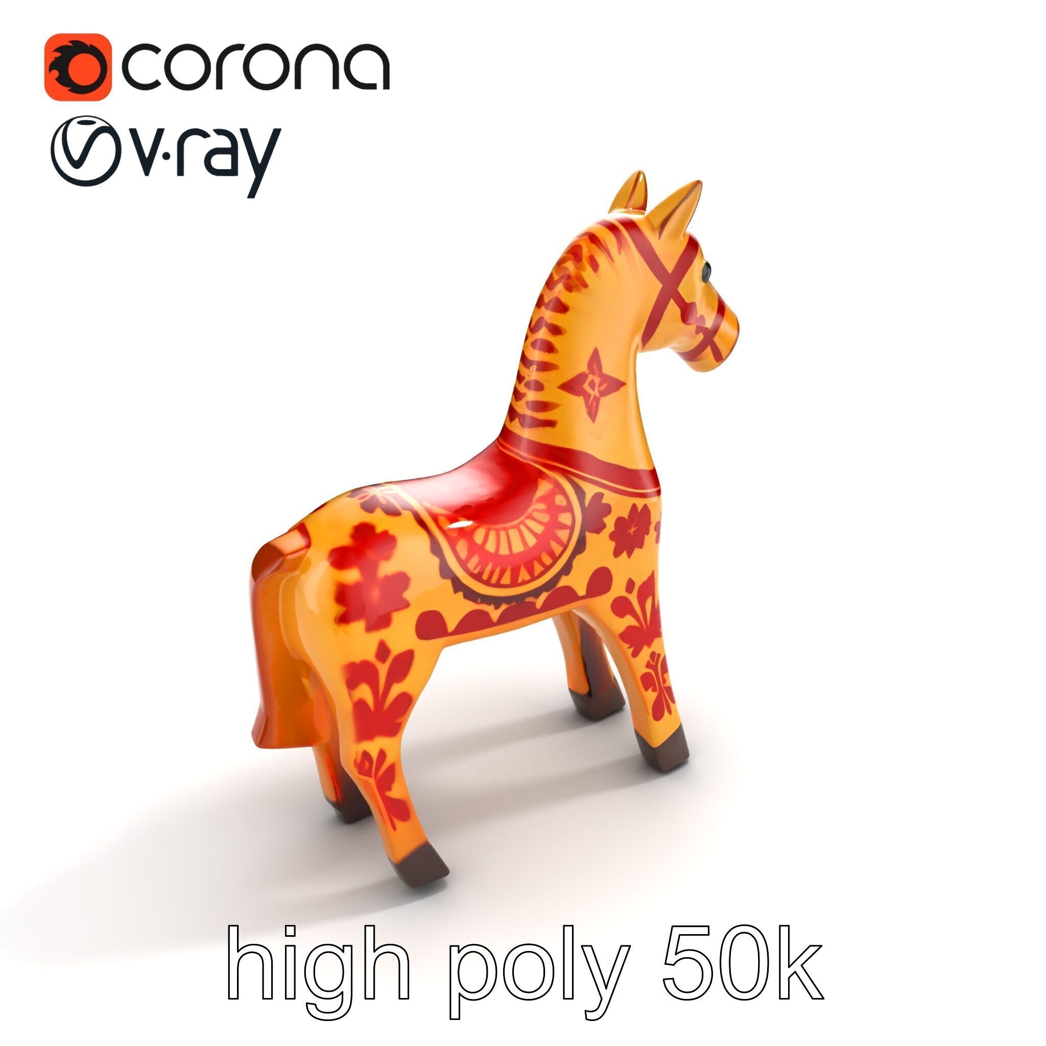 Traditional Swedish Dala Horse model pack Low-poly 3D model_22