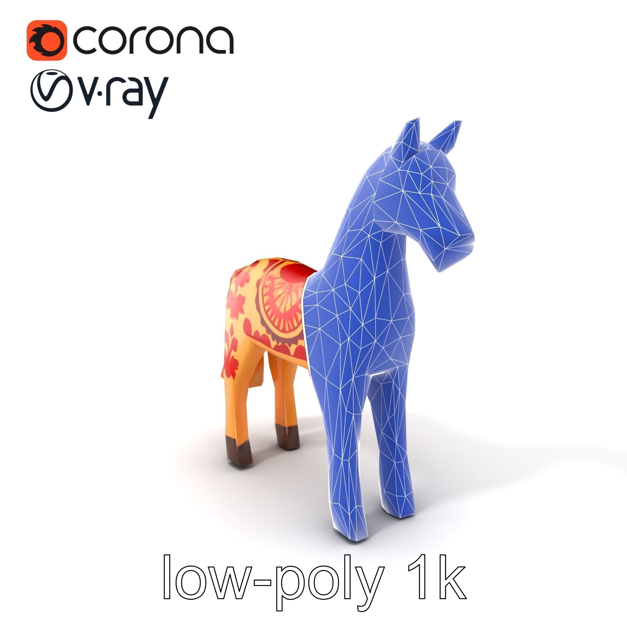 Traditional Swedish Dala Horse model pack Low-poly 3D model_7