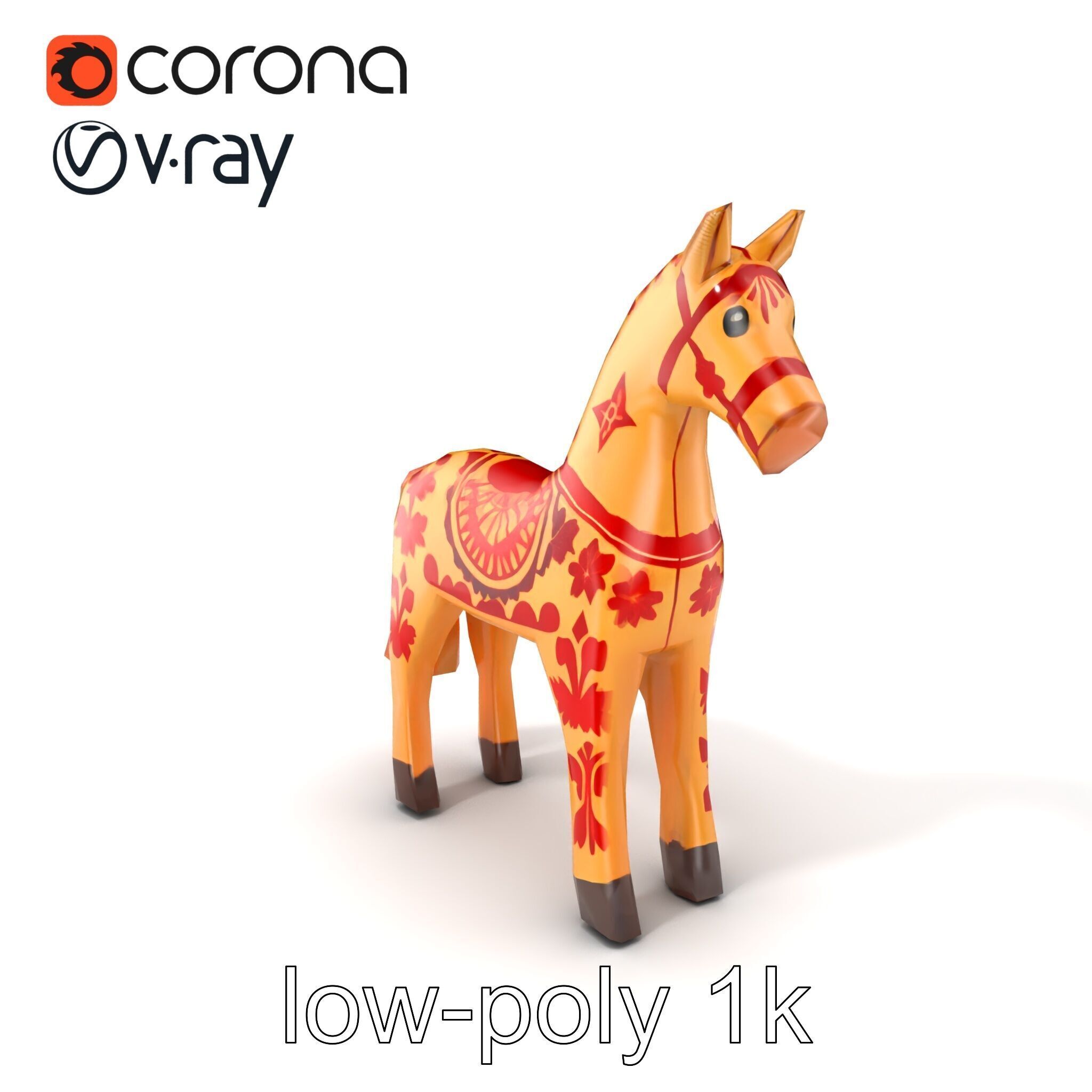 Traditional Swedish Dala Horse model pack Low-poly 3D model_5