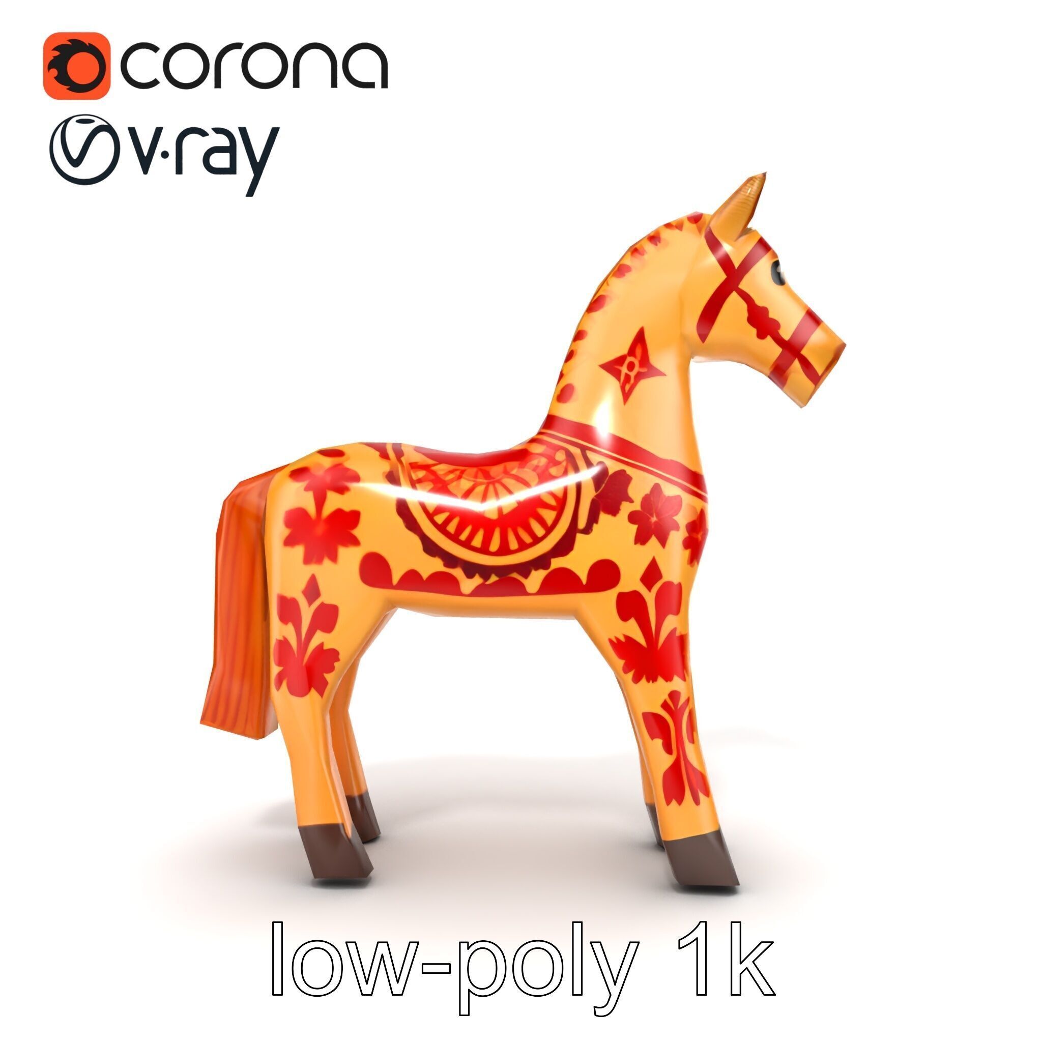 Traditional Swedish Dala Horse model pack Low-poly 3D model_20