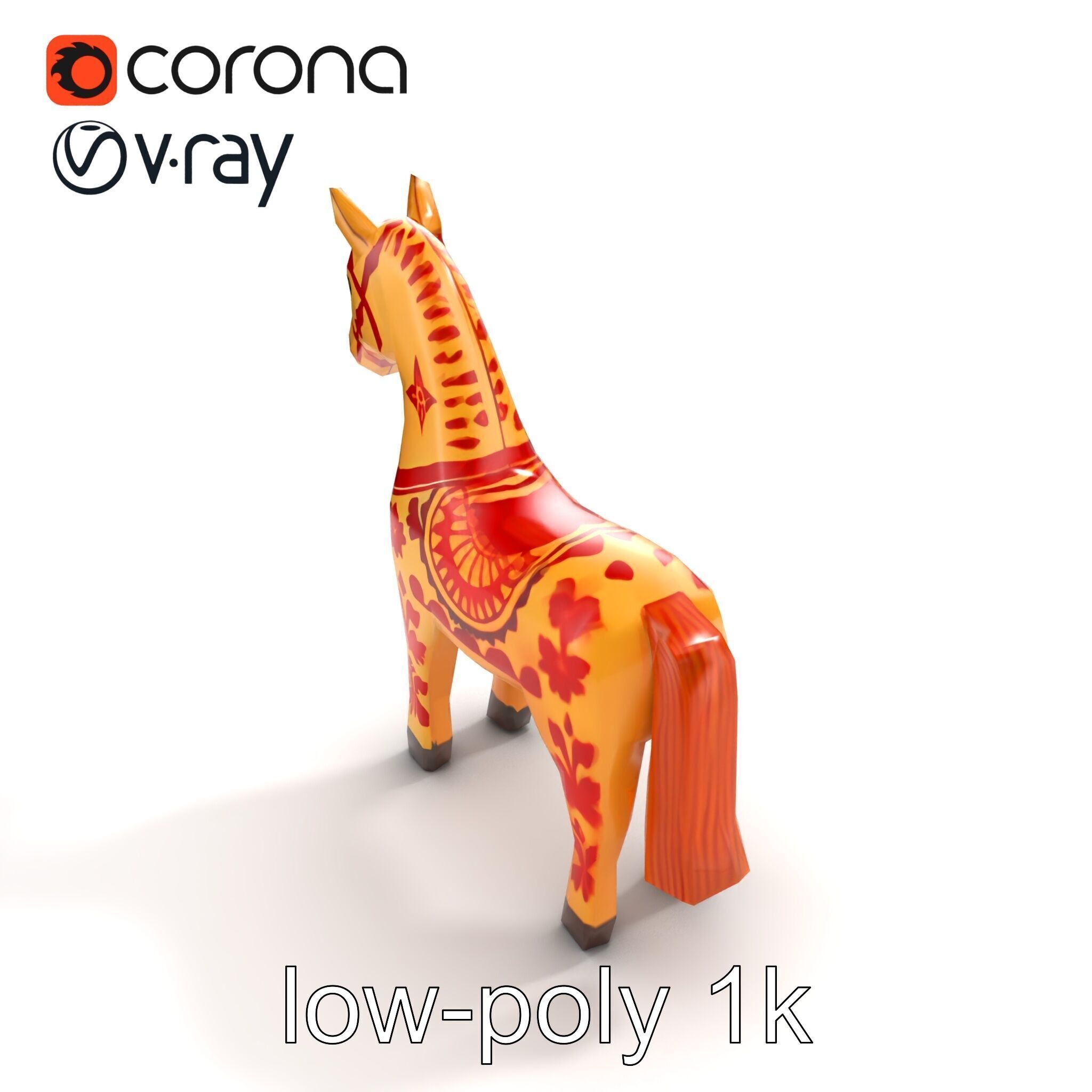 Traditional Swedish Dala Horse model pack Low-poly 3D model_9