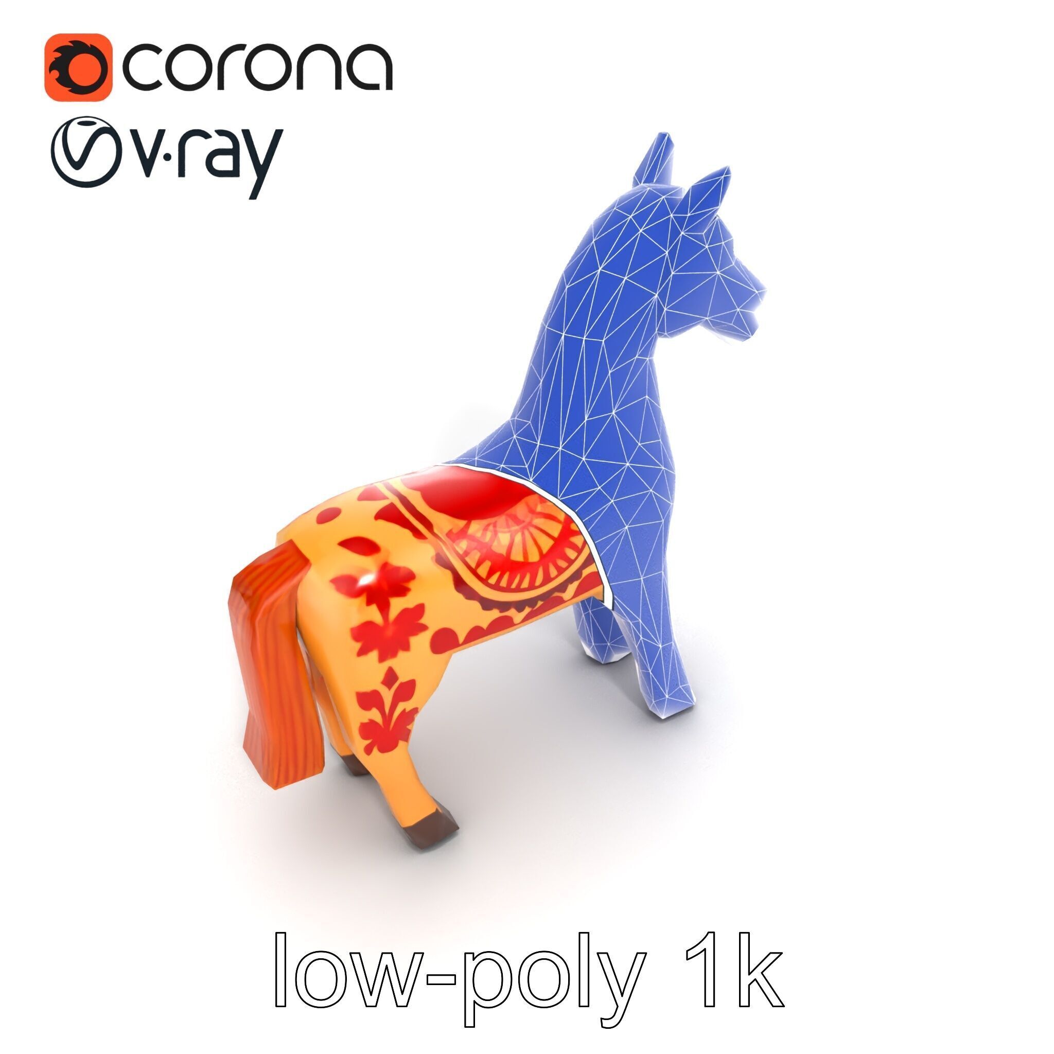 Traditional Swedish Dala Horse model pack Low-poly 3D model_24