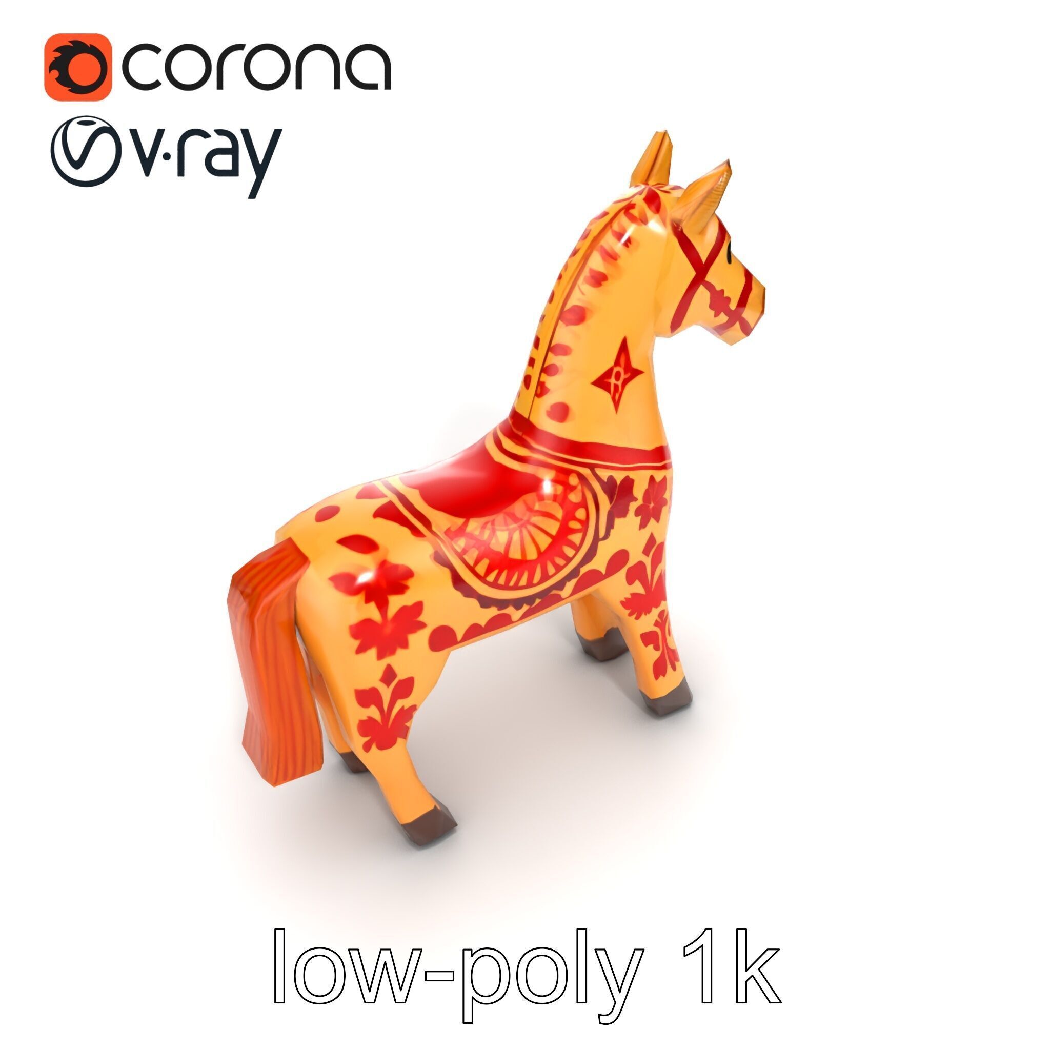 Traditional Swedish Dala Horse model pack Low-poly 3D model_28