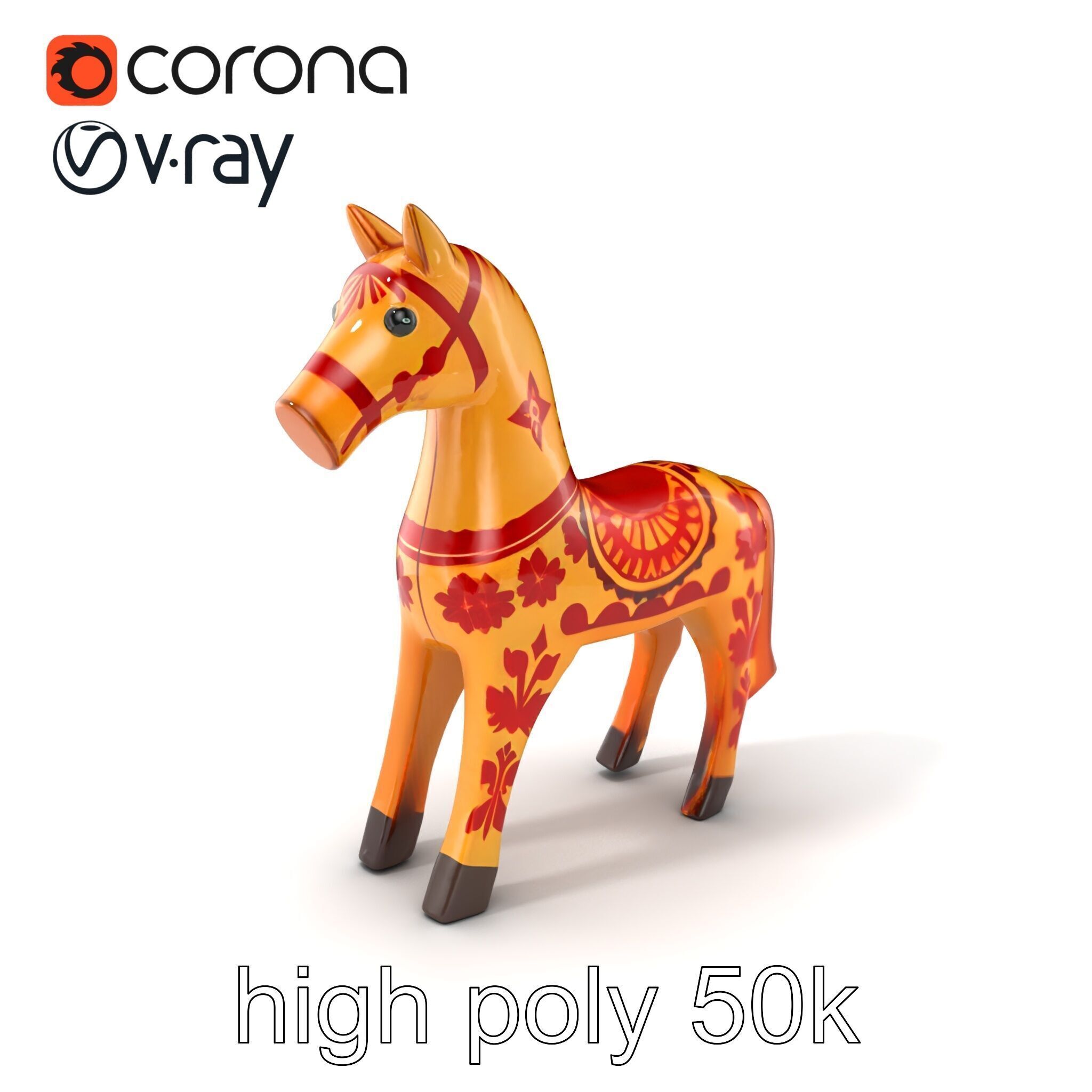 Traditional Swedish Dala Horse model pack Low-poly 3D model_2