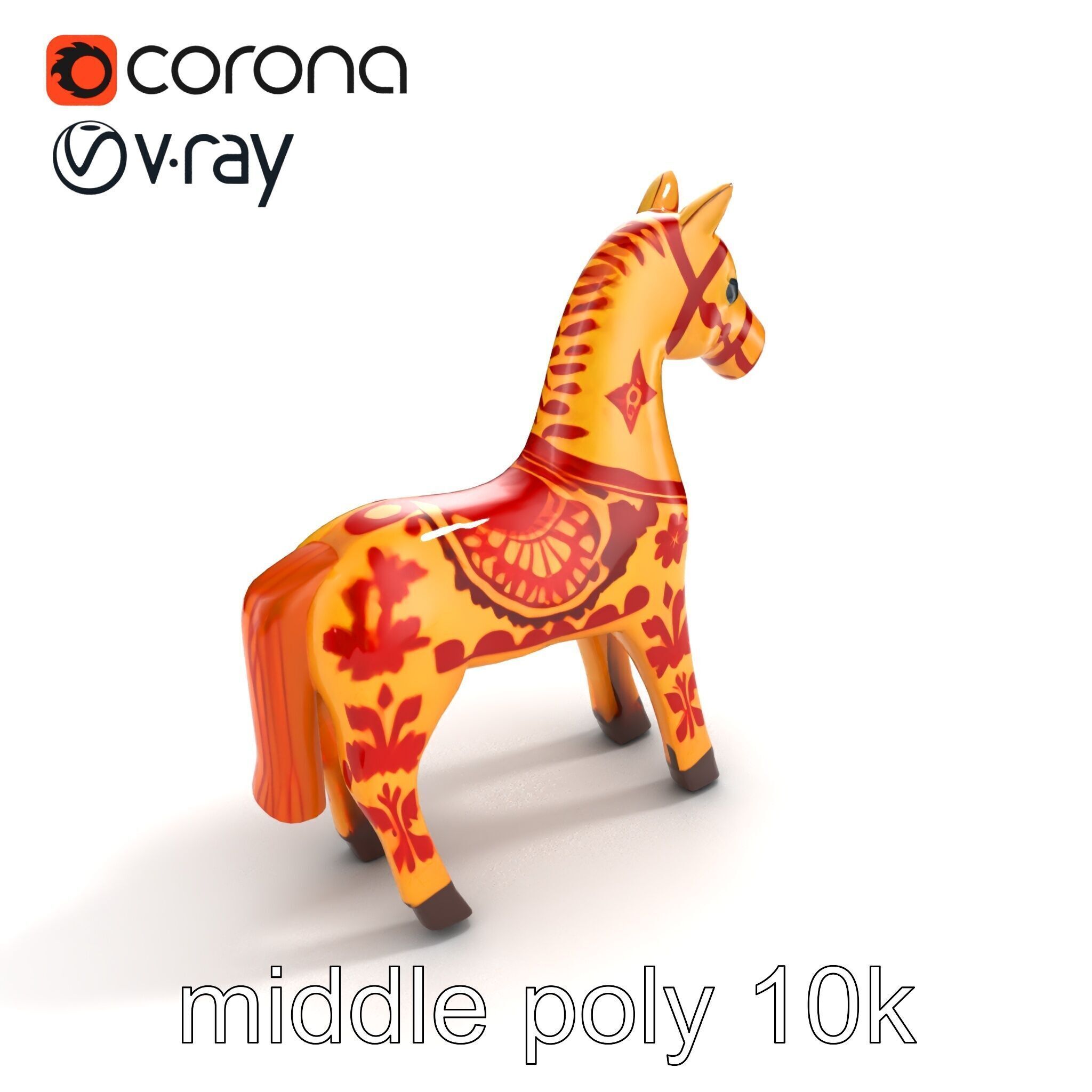 Traditional Swedish Dala Horse model pack Low-poly 3D model_8