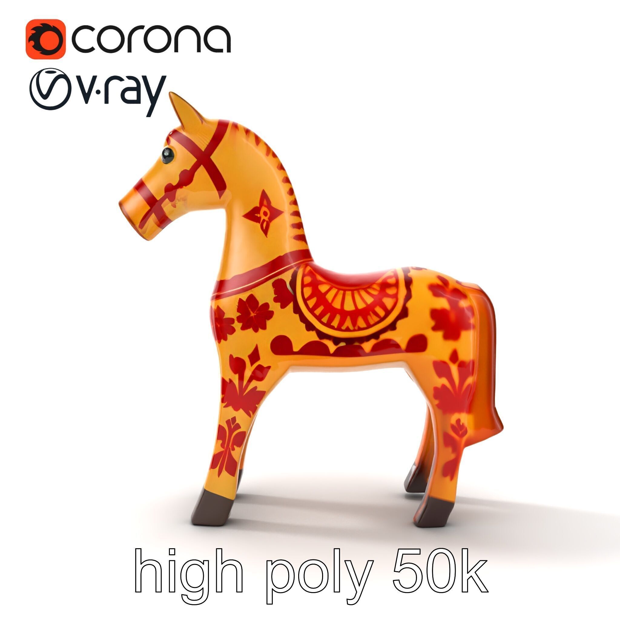 Traditional Swedish Dala Horse model pack Low-poly 3D model_26