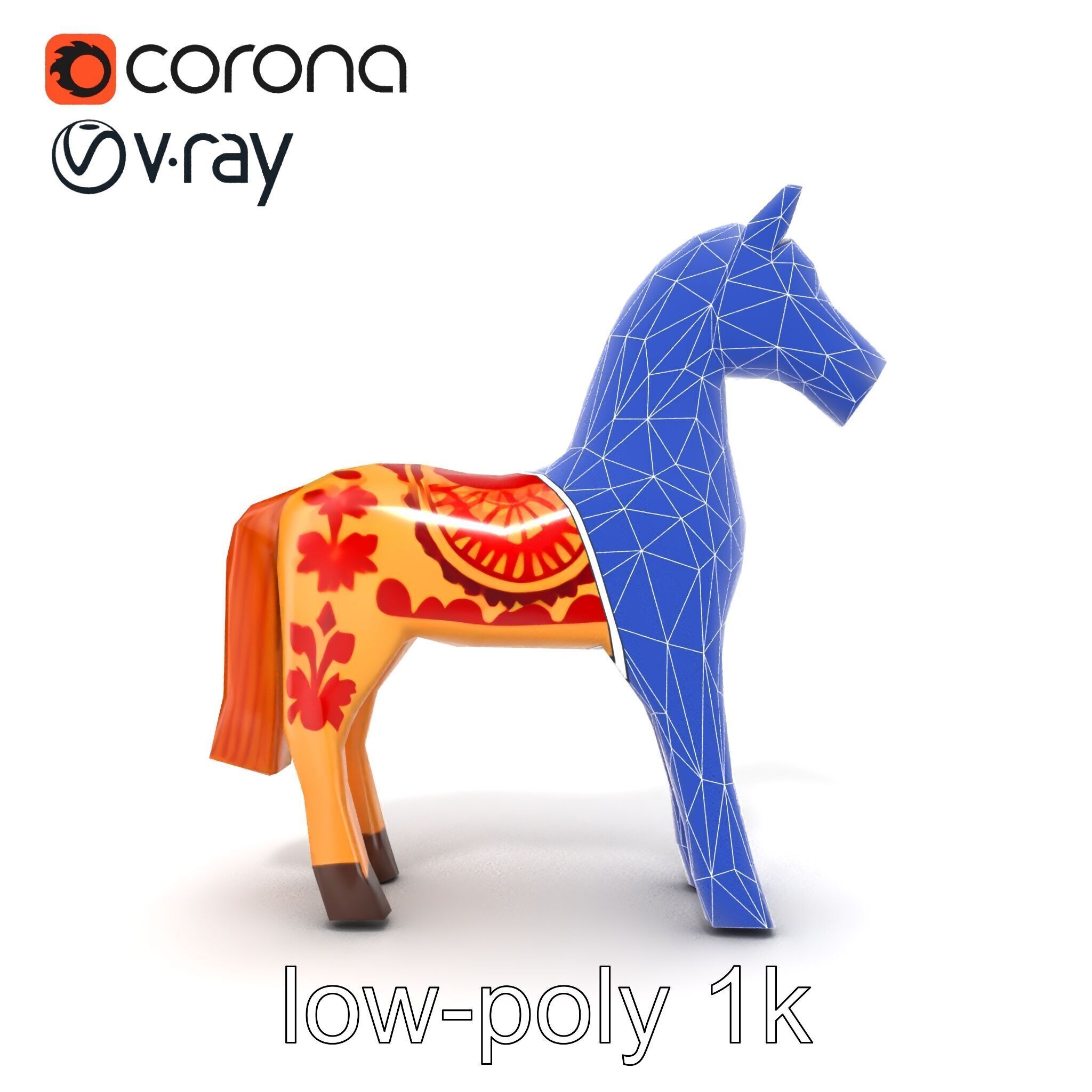 Traditional Swedish Dala Horse model pack Low-poly 3D model_21