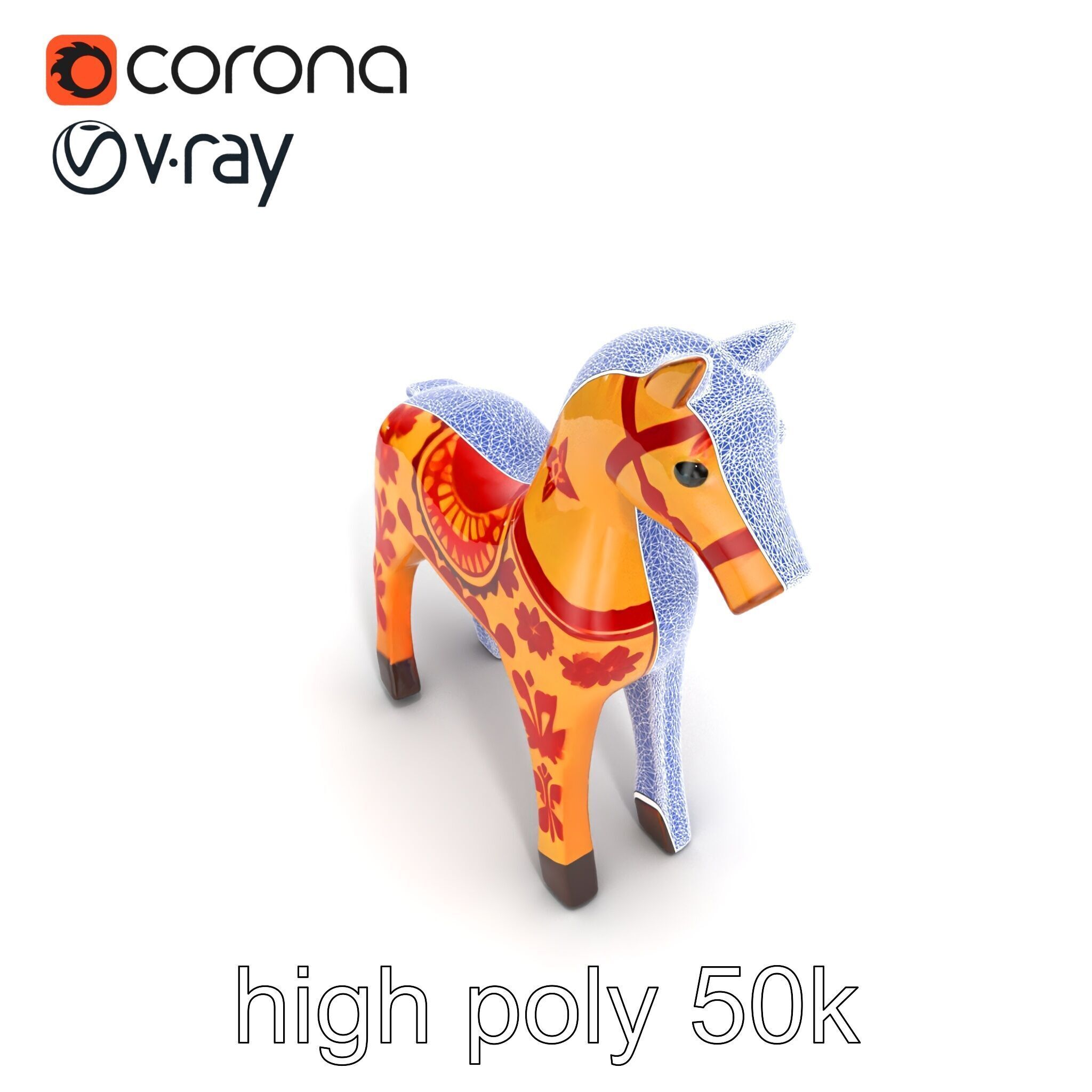 Traditional Swedish Dala Horse model pack Low-poly 3D model_13