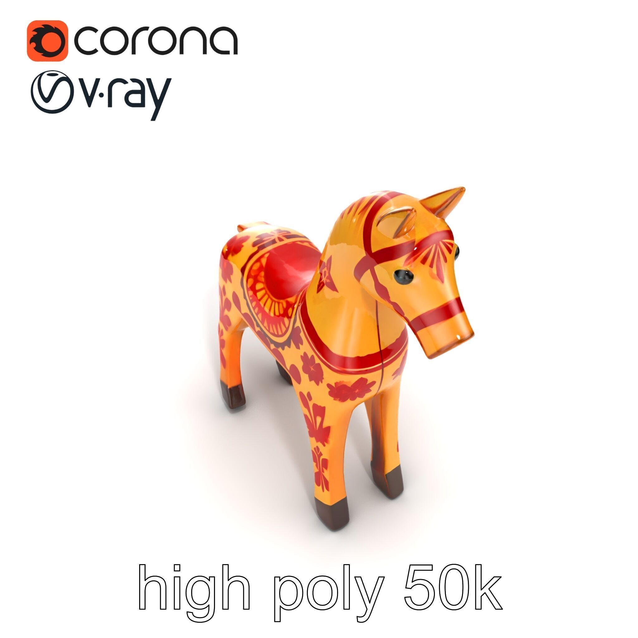 Traditional Swedish Dala Horse model pack Low-poly 3D model_15