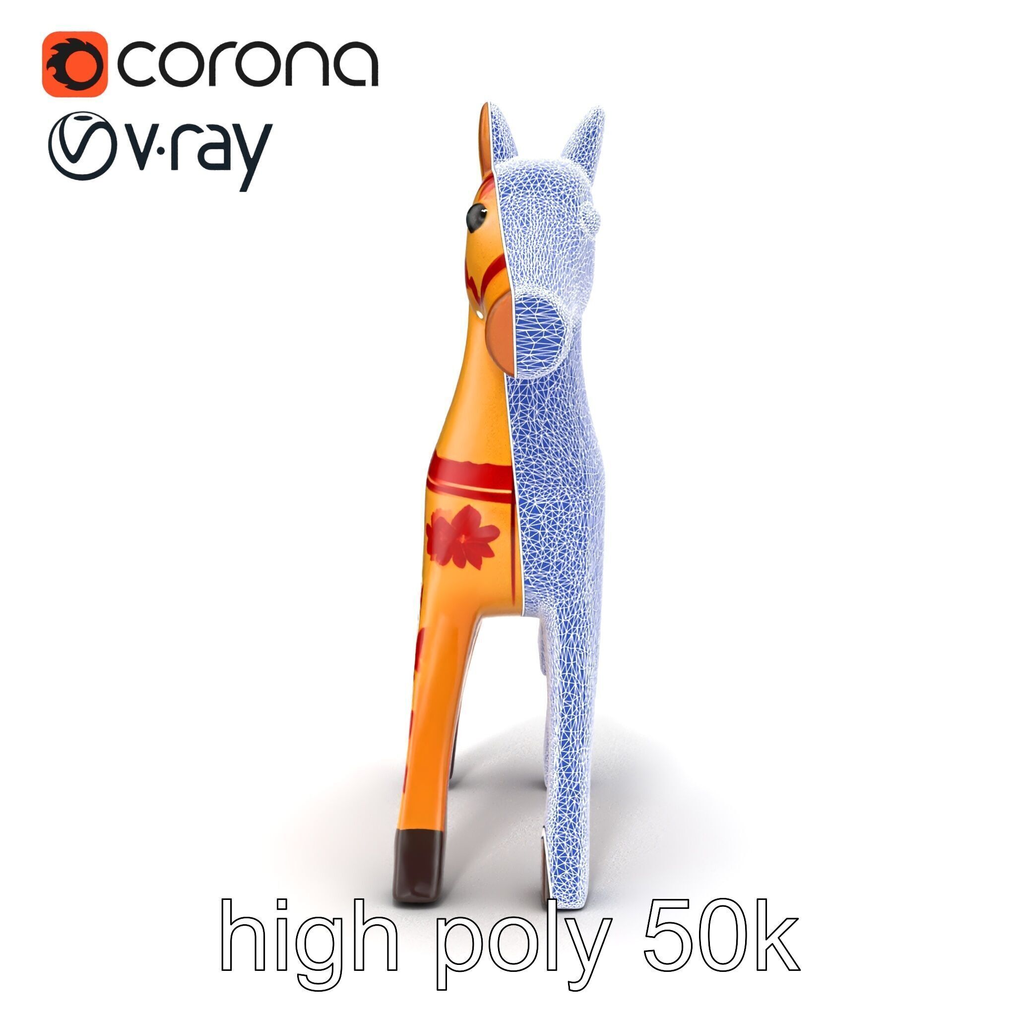 Traditional Swedish Dala Horse model pack Low-poly 3D model_32