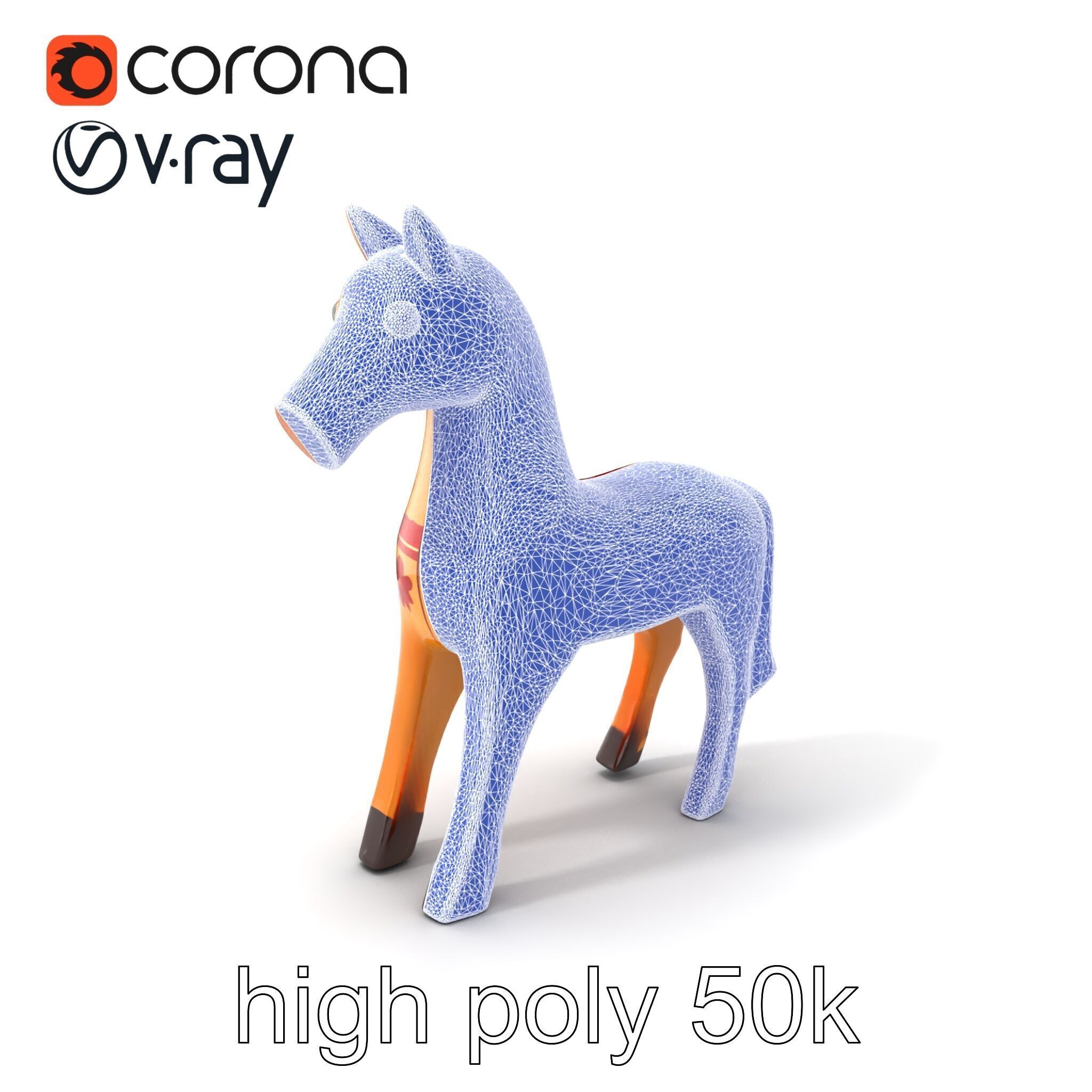 Traditional Swedish Dala Horse model pack Low-poly 3D model_10