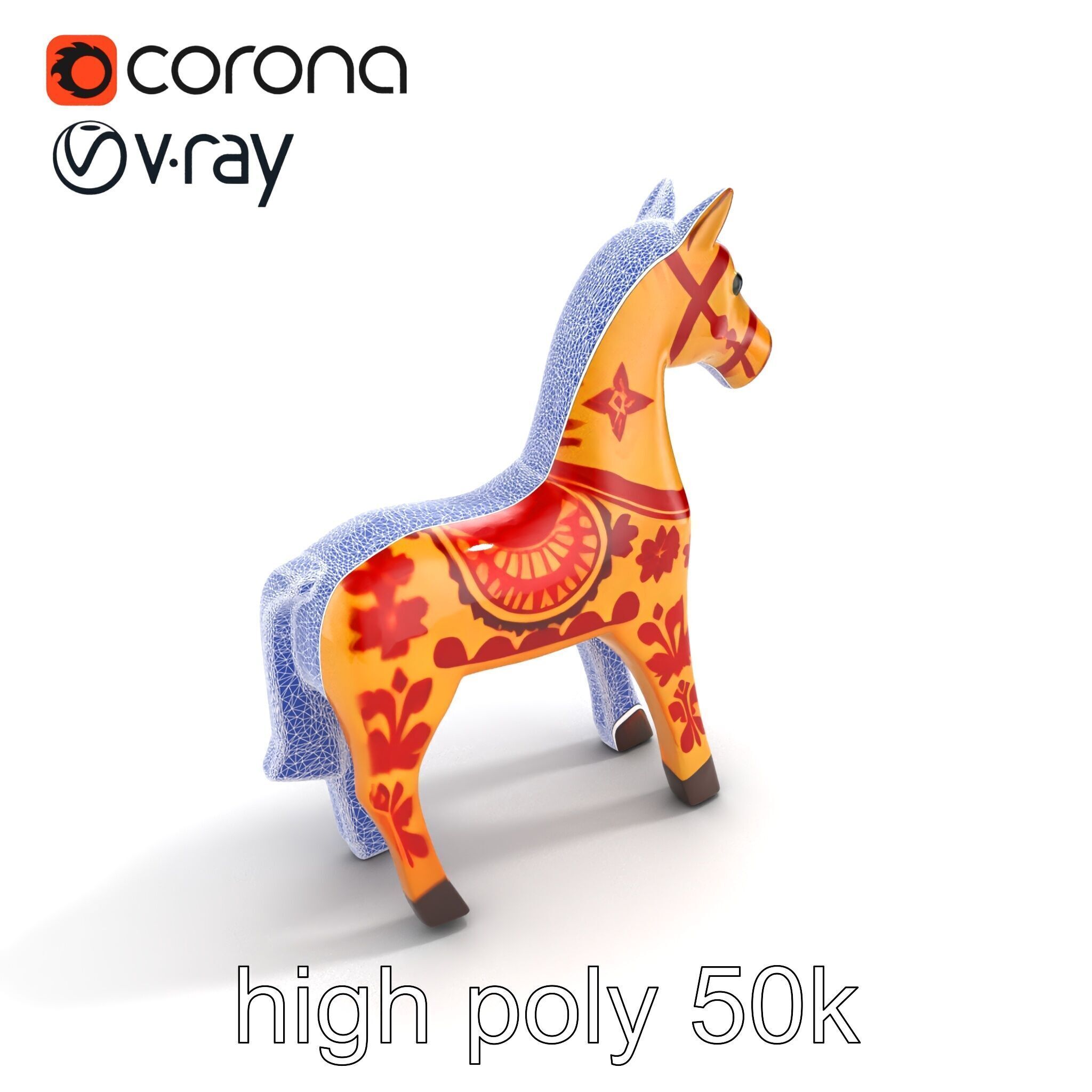 Traditional Swedish Dala Horse model pack Low-poly 3D model_29