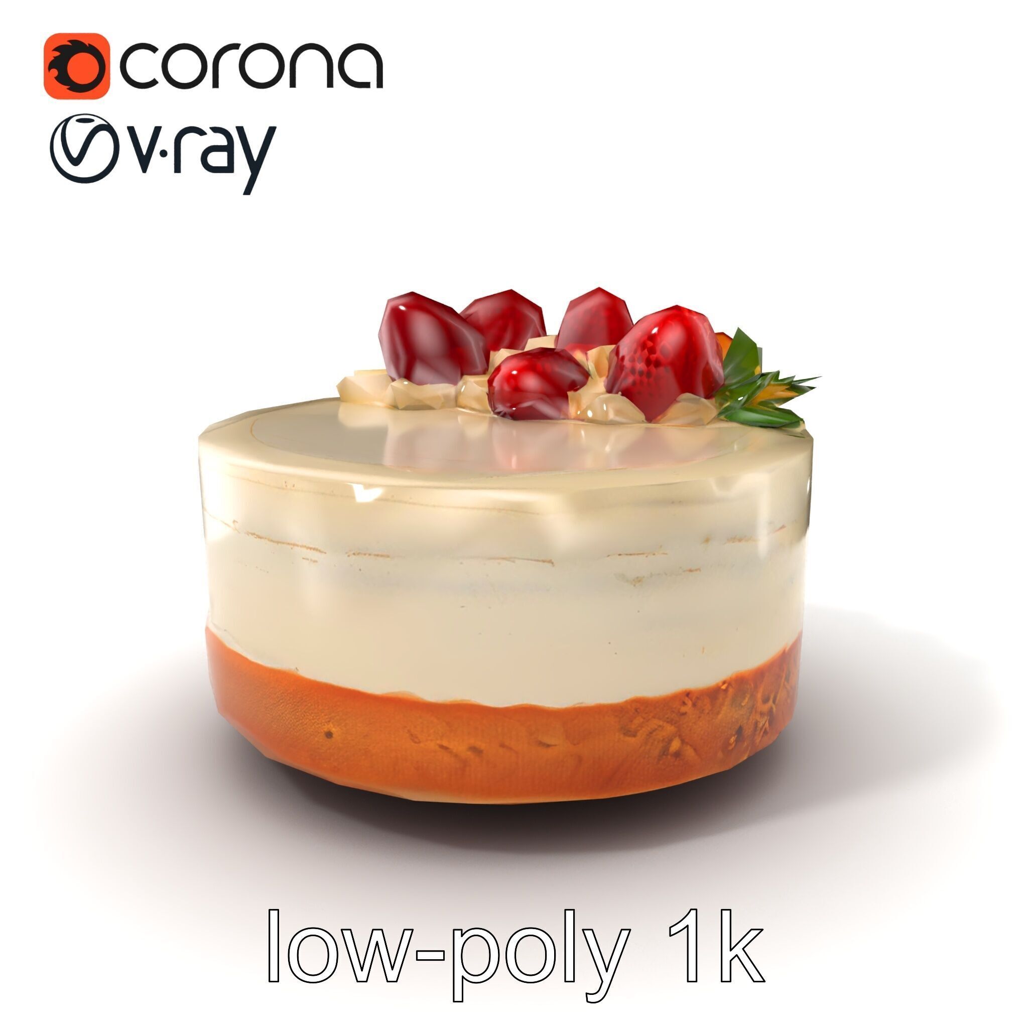 Strawberry Vanilla Cake Delicious Dessert model pack Low-poly 3D model_5