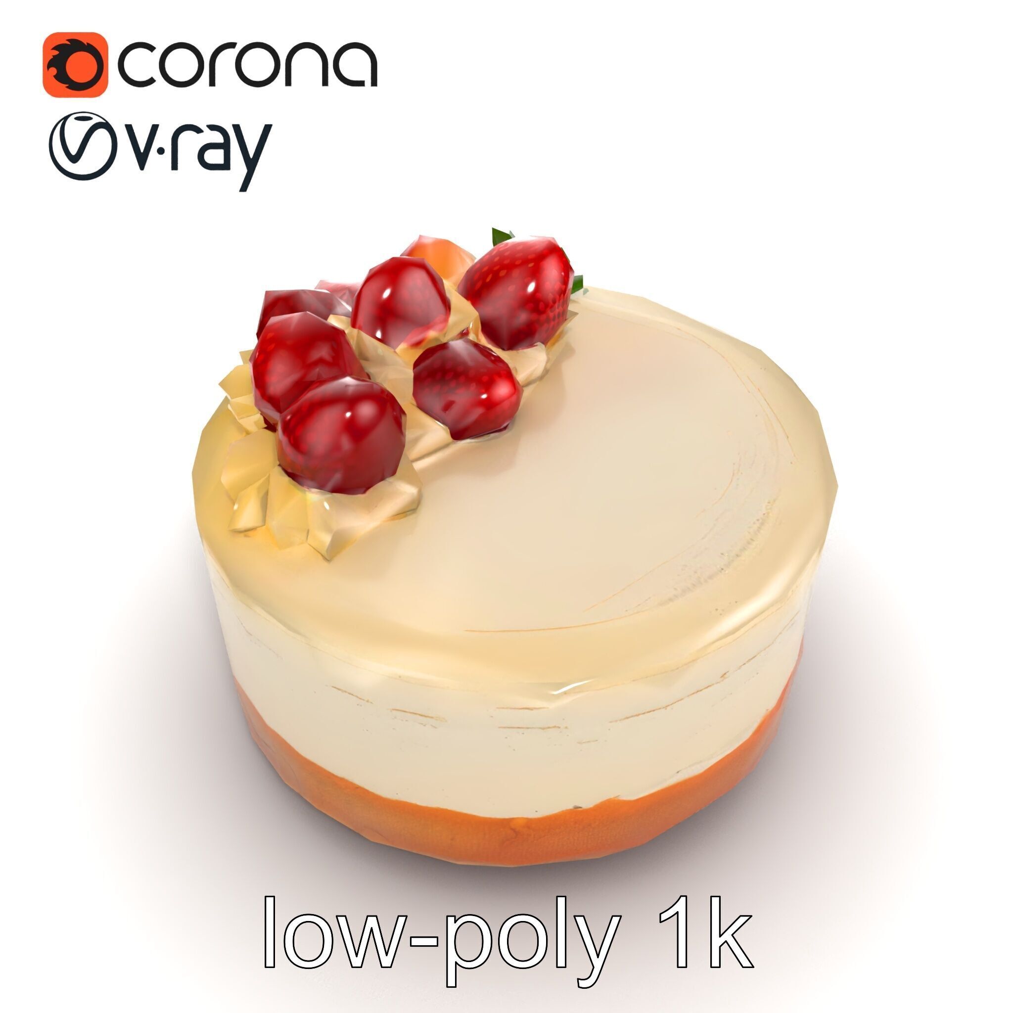 Strawberry Vanilla Cake Delicious Dessert model pack Low-poly 3D model_12