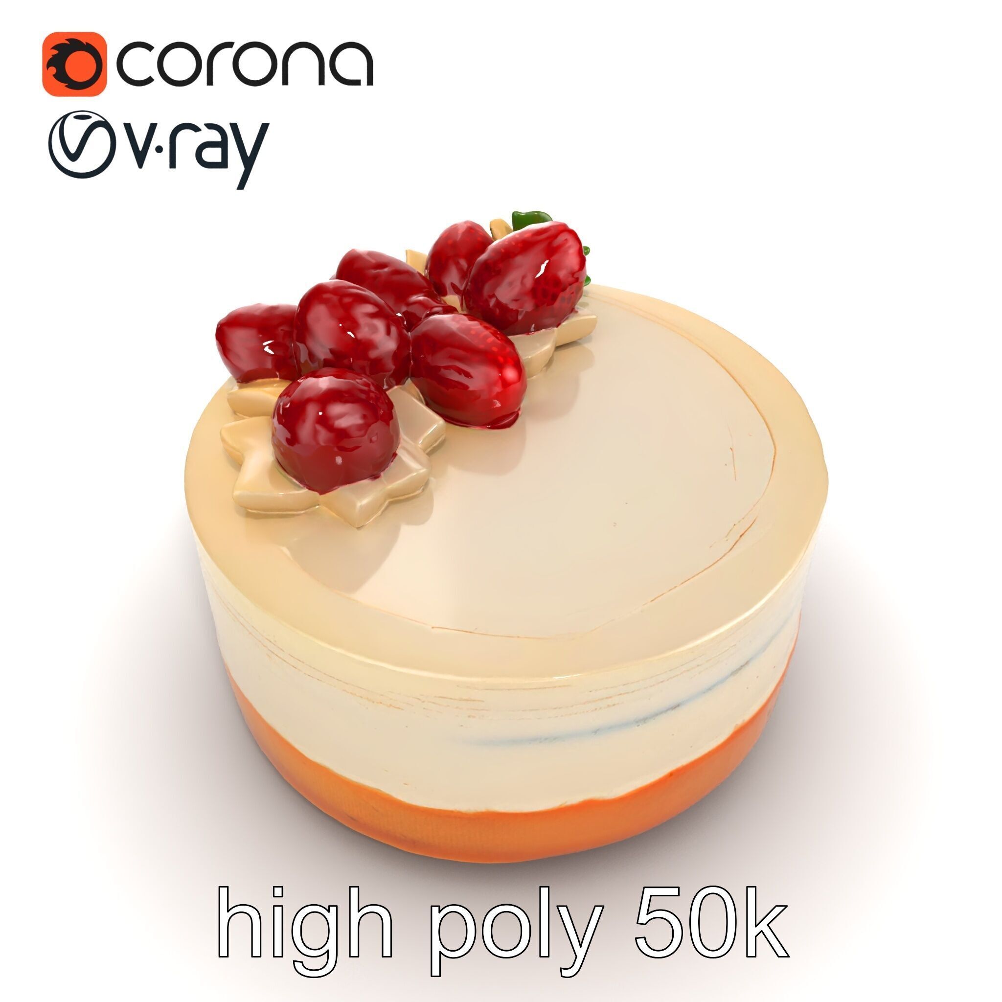 Strawberry Vanilla Cake Delicious Dessert model pack Low-poly 3D model_15
