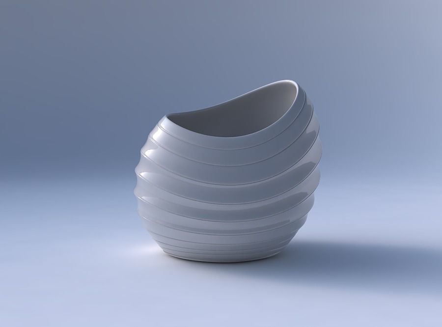 Bowl skewed and twisted with smooth horizontal dents 2 3D print model_4