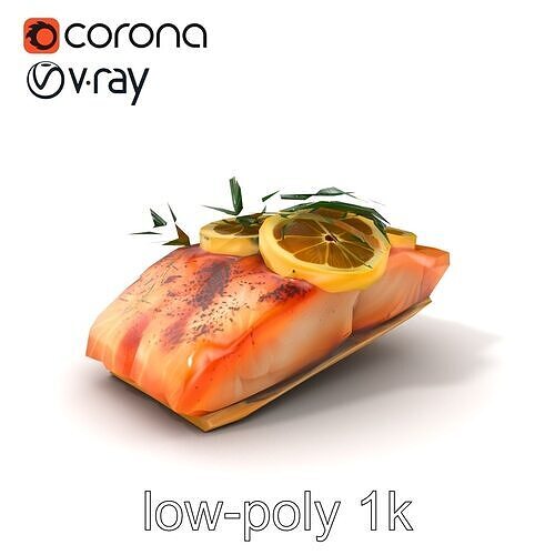 Gourmet Seared Salmon Fillet Dish model pack Low-poly 3D model 5