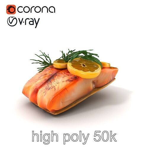 Gourmet Seared Salmon Fillet Dish model pack Low-poly 3D model 2