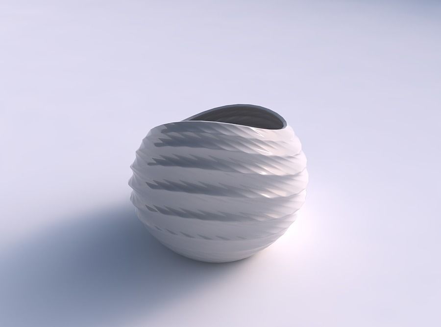 Bowl skewed and twisted with sections and twisted lines 3D print model_0