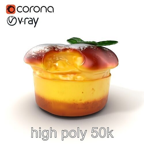 Souffl Dessert with Mint Leaf model pack Low-poly 3D model 2