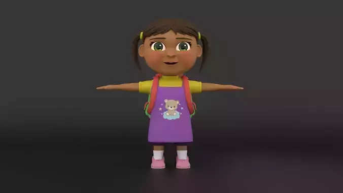 Stylized Girl Character Rigged with Facial Shape Key Animation Low-poly 3D model