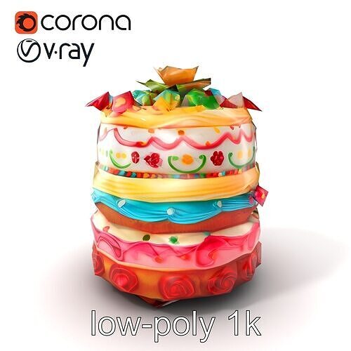 Festive MultiLayer Cake with Intricate Icing Patterns model pack Low-poly 3D model 5