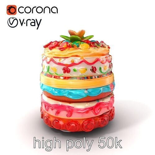 Festive MultiLayer Cake with Intricate Icing Patterns model pack Low-poly 3D model 2